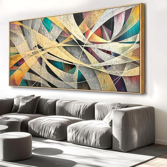 Wall Art - Framed Modern Canvas Abstract Painting for Living Room, Bedroom Home Office Decor, 40x20 Inch Ready to Hang