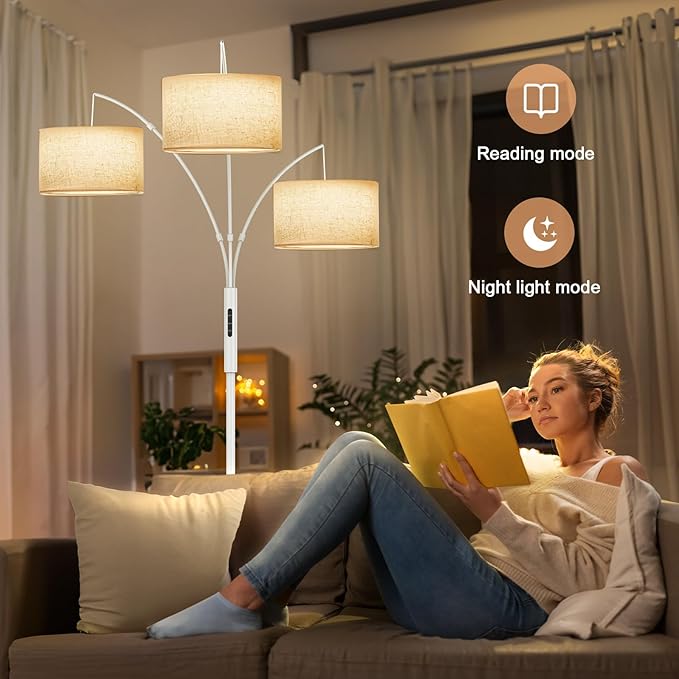 SIBRILLE 36W Dimmable Floor Lamp - 3 Lights Arc Floor Lamps Standing Lamp with Remote & Touch Control, Tall Lamp for Living Room Corner, Bedroom, Office
