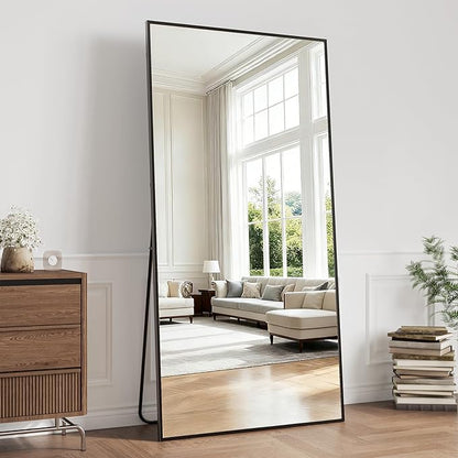 Large Full Length Mirror, 71"x30" Floor Mirror with Stand, Big Full Body Mirrors for Bedroom, Hanging Mounted for Living Room Cloakroom, Shatterproof Tempered Glass Floor Mirror, Black