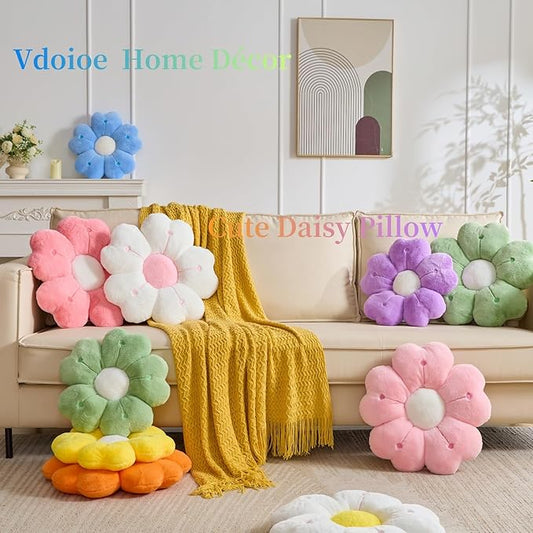 Flower Throw Pillow, Cute Daisy Cherry Blossom Flower Shaped Purple Throw Pillow 15.7In Purple Floor Cushion for Home Bedroom Sofa Chair Couch Decor