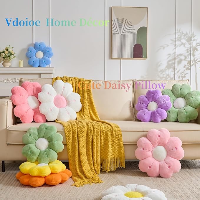 Flower Throw Pillow, Cute Daisy Cherry Blossom Flower Shaped Purple Throw Pillow 19.6In Purple Floor Cushion for Home Bedroom Sofa Chair Couch Decor