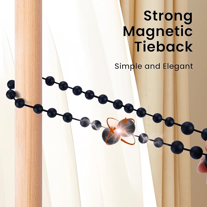 KLOGTSIND Magnetic Curtain Tiebacks, Curtain Tie Backs for Curtains 4 Pack, Wood Bead Curtain Tiebacks, Curtain Holders for Boho Bedroom Decor, Baby Nursery Decor, Farmhouse Decor