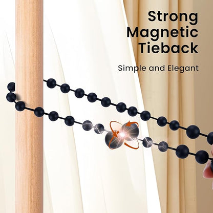 KLOGTSIND Magnetic Curtain Tiebacks, Curtain Tie Backs for Curtains 4 Pack, Wood Bead Curtain Tiebacks, Curtain Holders for Boho Bedroom Decor, Baby Nursery Decor, Farmhouse Decor
