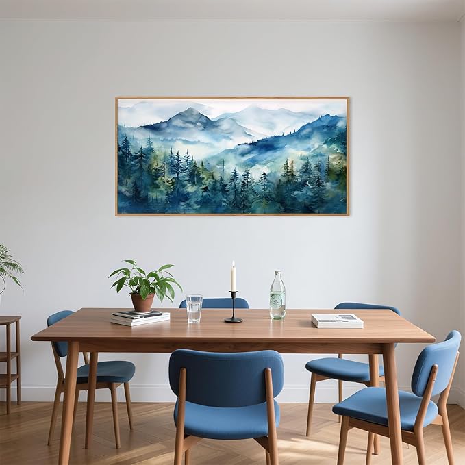 Blue Ridge Mountains Forest Framed Canvas Wall Art Set, Natural Landscape Wall Decor, Green Pine Trees Wall Painting, Woodland Artworks for Living Room, Bedroom, Dining Room-20"x40"