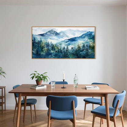 Blue Ridge Mountains Forest Framed Canvas Wall Art Set, Natural Landscape Wall Decor, Green Pine Trees Wall Painting, Woodland Artworks for Living Room, Bedroom, Dining Room-20"x40"