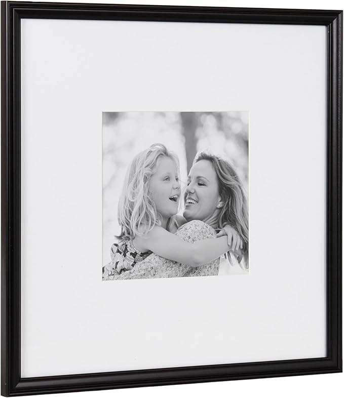 Kate and Laurel Adlynn Square Picture Frame Set of 3; 16 x 16 matted to 8 x 8; Black; Modern Three-Piece Frame Set for Gallery Wall Frame Set in Living Room Wall Decor