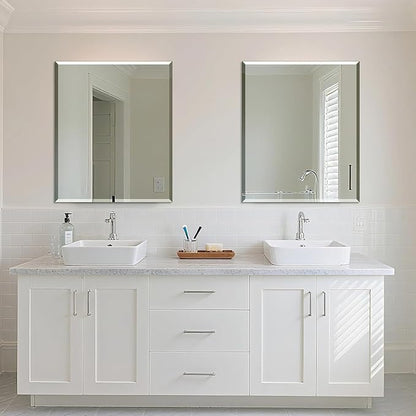 Frameless Bathroom Mirror for Wall, Rectangle Beveled Edge Mirror for Over Sink, Tempered Glass, Shatterproof, Hangs Horizontally or Vertically for Living Room, Entryway, Restroom, 36" x 30"