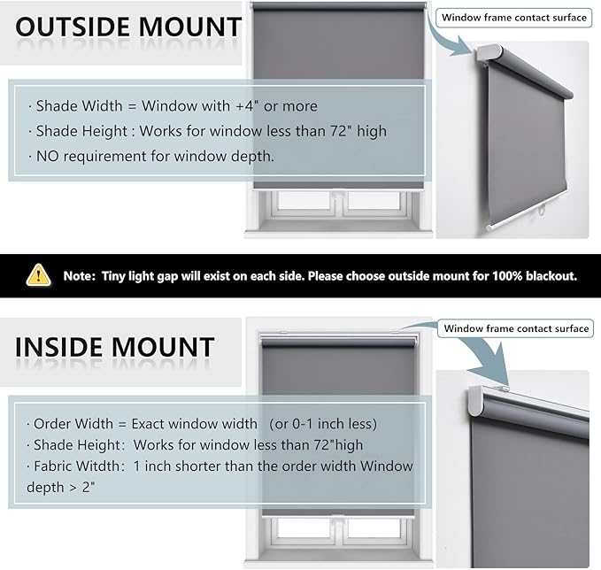 AOSKY Cordless Roller Shades Blackout Blinds for Windows Room Darkening Rolled Up Shades with Spring System, UV Protection Window Shades Door Blinds for Home and Office (27" W x 72" H, Grey)