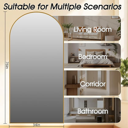 76"x34" Floor Mirror Full Length, Arched Full Length Mirror with Stand, Large Full Body Mirrors for Bedroom Living Room or Cloakroom Gold