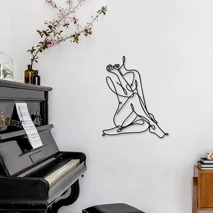 Photect 3 Pcs Metal Wall Art Decor Minimalist Abstract Woman Wall Art Metal Modern Line Drawing Decor Female Single Line Home Hanging for Bedroom Bathroom Living Room Housewarming(Fresh,Black)