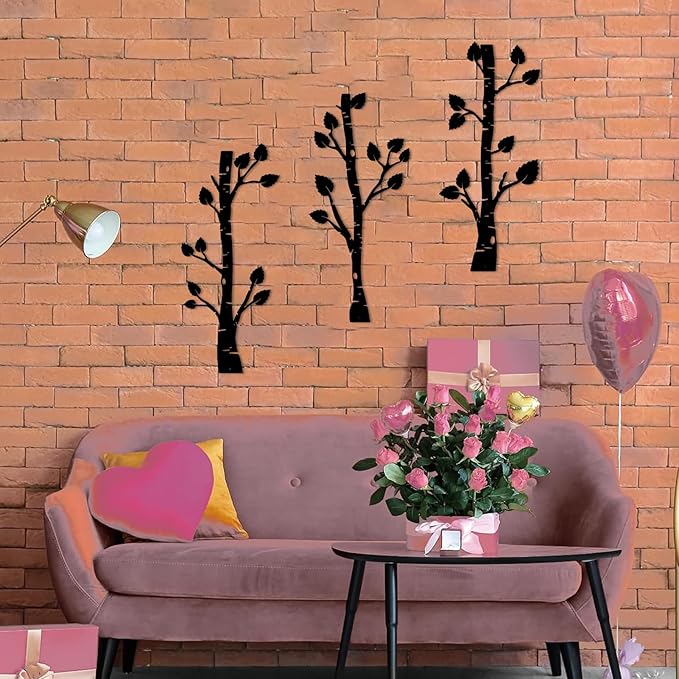 ShxTrade Metal Tree Wall Decor, Birch Tree Wall Art, Tree Branches Vertical Metal Wall Rustic Wall Sculpture for Home Living Room Bedroom Bathroom (Black)