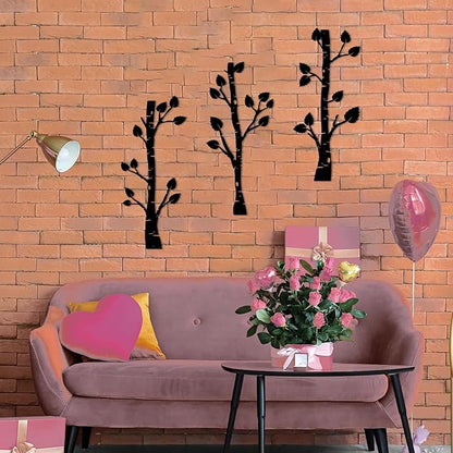 ShxTrade Metal Tree Wall Decor, Birch Tree Wall Art, Tree Branches Vertical Metal Wall Rustic Wall Sculpture for Home Living Room Bedroom Bathroom (Black)