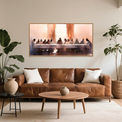 Aurlan Jesus Last Supper Bible Story Wall Art(40"x20"), Boho Christ Christian Easter Gifts Canvas Artwork, Neutral Spiritual Religious Faith Decor Prints for Office Home