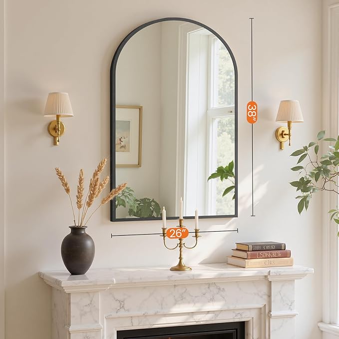 Sweetcrispy 26"x39" Arched Black Bathroom Mirrors for Wall, Bathroom Mirrors for Over Sink, Modern Wall Mirrors Arch Decorative for Bathroom, Entryway, Bedroom, Vanity