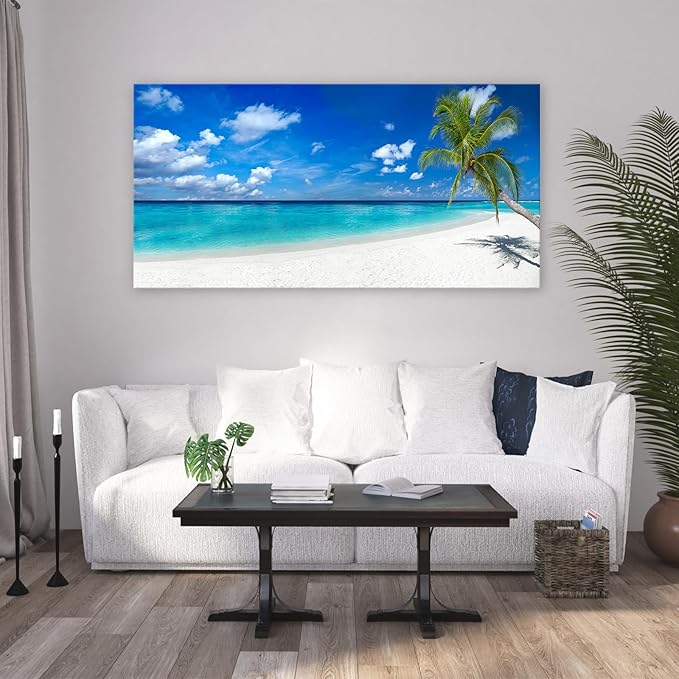 XXMWallArt FC2498 Seascape Canvas Art - Tropical Paradise Beach With White Sand and Coco Palms - Summer Beach Nature Pictures for Living Room, Bedroom, Home and Office Wall Decor