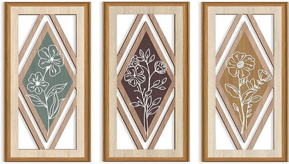 Celestdeco 3 Pcs Boho Flower Wall Decor,Boho Flower Wood Wall Art,Bohemian Floral Artwork Wooden,Botanical Modern Wood Art,Minimalist Wildflower Wooden Art Abstract for Living Room Bedroom Office