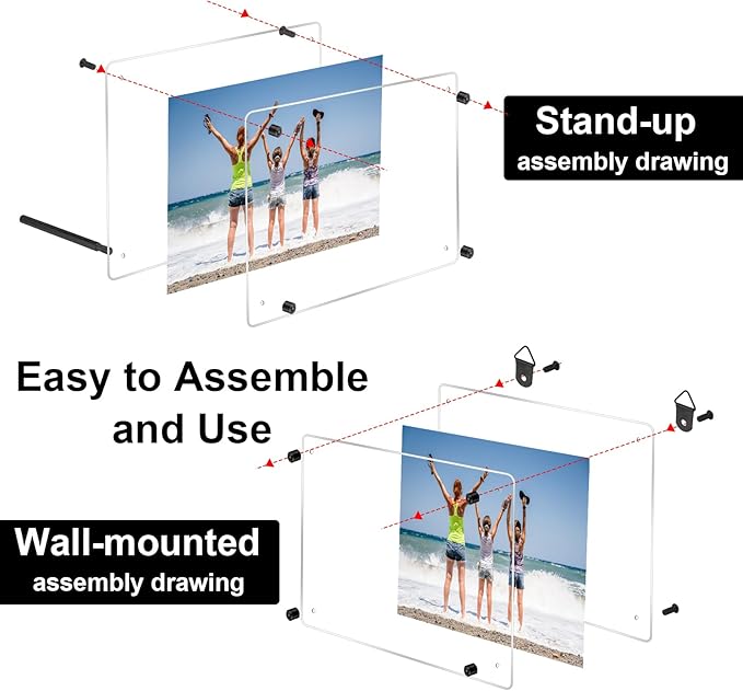 Thyle 8 Pcs Acrylic Photo Frame 11x14'' Clear Floating Picture Frame for Wedding Photos Art Prints Photography Gallery Wall Display Hanging or Tabletop for Living Room Hallway or Entryway (Black)