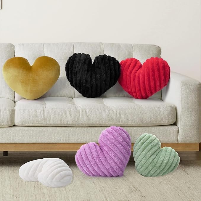 12.9 Inch Heart Pillow Cute Soft Decorative Throw Pillows, Heart Shaped Fluffy Faux Fur Pillows Cushions for Couch Sofa Bed Bedroom Room Home Decor Aesthetic (1, White, Small-12.9"x9.5")