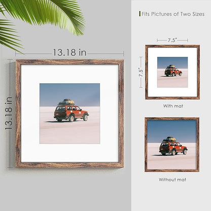 12x12 Picture Frame Sef of 10, Display Pictures 8x8 with Mat or 12 x 12 Without Mat, Photo Frame Collage for Wall Gallery Decor, Wall Mounted, Brown