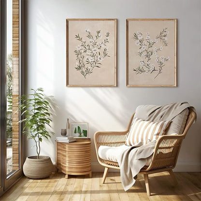 Vintage Botanical Wall Art Neutral Floral Prints Farmhouse Flower Canvas Wall Decor Watercolor Wildflower Pictures Nature Minimalist Artwork for Living Room Bedroom 16x24 Inch Unframed Set of 2