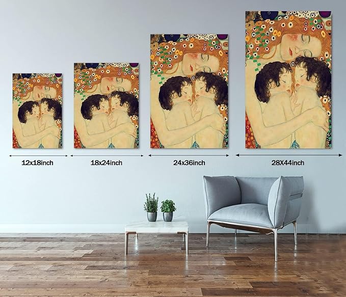 Yatsen Bridge Mother Canvas Wall Art for Living Room Gustav Klimt Style Art Print Home Decoration Stretched and Framed Ready to Hang 28x44 inch