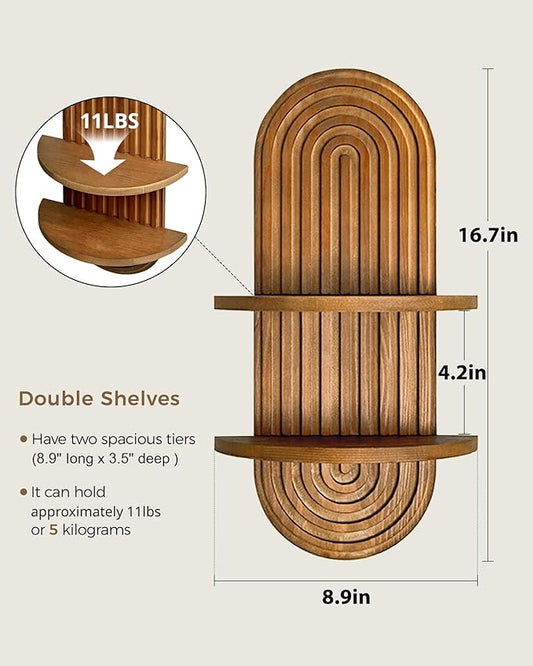 Bamworld Plant Wall Shelf Boho Wall Decor Brown Hanging Plant Shelf Mid Century Modern Decor 2-Tier Wooden Floating Shelves for Home, Bathroom Living Room Office Holding Planter Decoration, 1Pcs