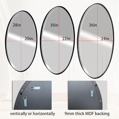 POZINO Oval Beveled Mirror, 24"x36" Bathroom Vanity Mirror for Over Sink, Matte Black Modern Oblong Wall Mirror for Living Room Entryway Bedroom Hallway Fireplace, Hangs Horizontal Or Vertical