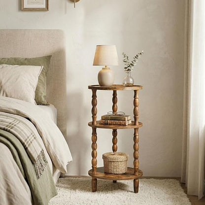 HOOBRO Round Side Table for Small Space, 3-Tier Small Round End Table with Rubberwood Leg, Accent Bedside Table, Circle Nightstand, Living Room, Bedroom, Sofa Couch, Rustic Brown FG218BZ01