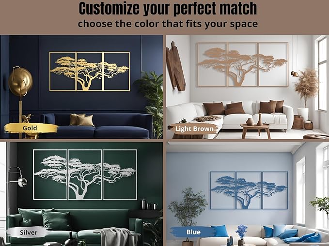 Vailla Tree of Life Wall Art Decor Set of 3 Wall Hanging Sculpture Modern Wall Home Decoration 3D Textured Sculptures for Living Room Bedroom Office Dinnig Room 3 Panels Family Tree Wall Hangings