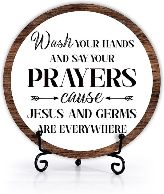 Funny Bathroom Decor, Wash Your Hands Sign, Modern Farmhouse Bathroom Decor, Hand Washing Signs For Home, Restroom Decor Plaque With Stand, Half Bath Decor, Farmhouse Rustic Bathroom Decor-40