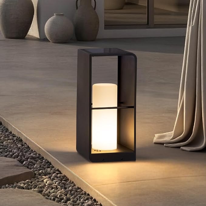 Modern Floor Lamp with Remote (Adjustable Brightness), Dusk to Dawn Outdoor Solar Lanterns Waterproof IP65, Unique Floor Lamps, 3000K Solar Outdoor Lamp for Patio Backyard Garden Deck Decoration