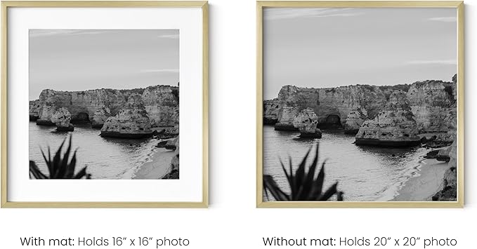 HAUS AND HUES 20x20 Gold Metal Picture Frame Matted to 16x16 - Features Premium Aluminum & Hanging Hardware, Shatterproof Plexiglass - Ideal for Home, Office (20x20 in, Gold, Set of 1)