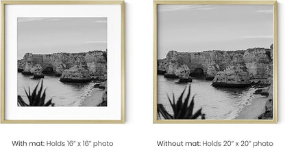 HAUS AND HUES 20x20 Gold Metal Picture Frame Matted to 16x16 - Features Premium Aluminum & Hanging Hardware, Shatterproof Plexiglass - Ideal for Home, Office (20x20 in, Gold, Set of 1)