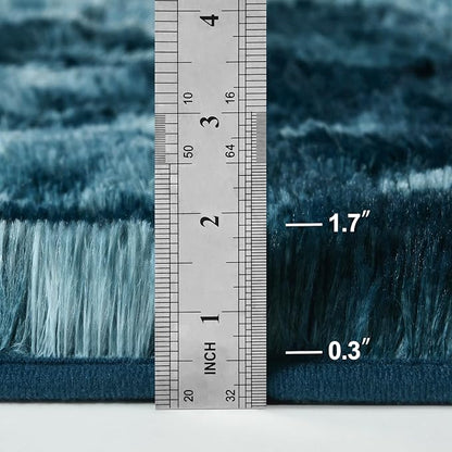 Deerhoo Shag Area Rug, 4 X 6 Tie-Dyed Plush Fuzzy Rugs for Living Room, Ultra Soft Fluffy Furry Rug for Bedroom, Indoor Carpet Nursery Rugs for Kids Room Home Decor, Peacock Blue