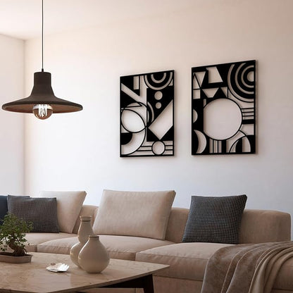 Bakovity Black Abstract Wall Art, Metal Art Wall Decor, Large Geometry Art, Modern 3D Abstract Wall Sculptures for Bedroom Bathroom Living Room (4 Pack, 16 x 11 in)