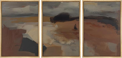 SIGNLEADER Framed Canvas Print Wall Art Set Desert Horizon Abstract Neutral Landscape Illustrations Minimal Decorative Bohemian for Living Room, Bedroom, Office - 16"x24"x3 Natural