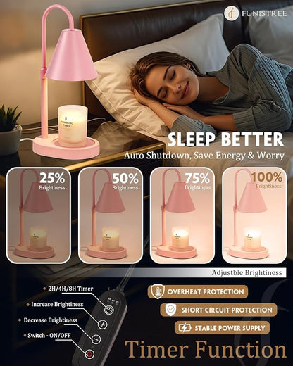 Funistree Modern Pink Candle Warmer Lamp with Timer, Dimmable Candle Lamp Warmer, Mothers Day Birthday Gifts for Women, Adjustable Candle Light, Anniversary Day Gifts Candle Warmer,Bedroom Home Decor