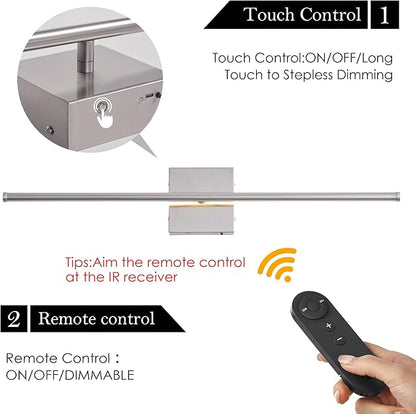 KARTOOSH Battery Operated Wall Sconces with Remote Control, Dimmable Wall Sconces Set of Two, 350°Rotate, 3000K LED Nickel Wireless Wall Light for Living Room, Hallway, Bedroom, 28.3 Inch (2 Pack)