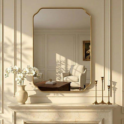 Gold Wall Mirror 32"x24", Scalloped Edge Vanity Mirror - Hangs Vertically/Horizontally Decorative Bathroom Mirror for Vanity, Bedroom & Entryway, Aesthetic Bathroom Decor