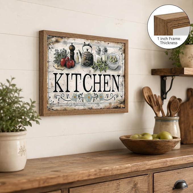 Framed Vintage Kitchen Wall Art Kitchen Signs Painting Picture Decor Vegetable Food Poster Print Artwork for Restaurant Home Decoration