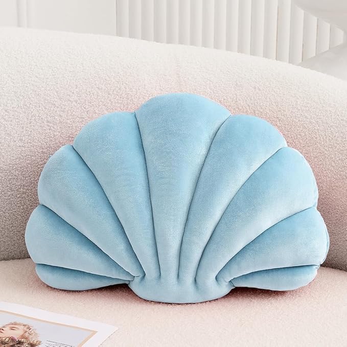 XIAIJIA Seashell Decorative Pillow Shell Shaped Throw Pillow 3D Insert Beach Pillow Soft Velvet Pillow Sea Ocean Decoration Couch Bed Pillow Cushions(Blue,18 X 13 inch)