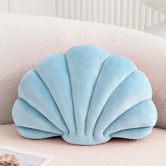 XIAIJIA Seashell Decorative Pillow Shell Shaped Throw Pillow 3D Insert Beach Pillow Soft Velvet Pillow Sea Ocean Decoration Couch Bed Pillow Cushions(Blue,18 X 13 inch)