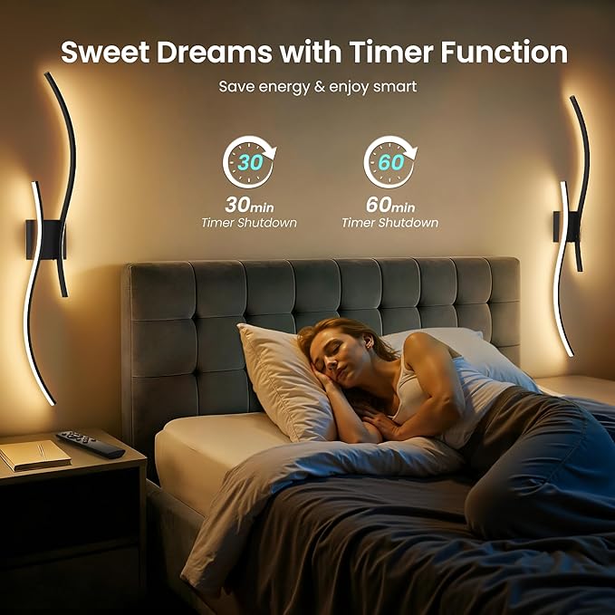 Battery Operated Wall Sconces Set of Two, 10000mAh Rechargeable Modern Wall Lights with Remote Control, Dimmable Black LED Cordless Lighting for Living Room, Bedroom, Hallway, 39.4 Inch, 3CCT