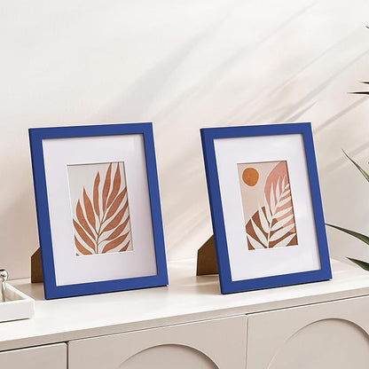 eletecpro 8x10 Picture Frames Set of 10, Picture Frame Collage Wall Decor Display 5x7 Photo With Mat or 8x10 without Mat, Home Decor Gallery Frame for Table Top or Wall Mounting, Blue