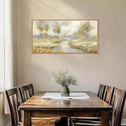 HPNIUB Watercolor Green Landscape Framed Wall Art Set,Nature Wildflowers Wall Decor,Vintage Colorful Floral Art Print, Wilderness Tree Scenery Artwork for Living Room, Bedroom,Office-20 x40