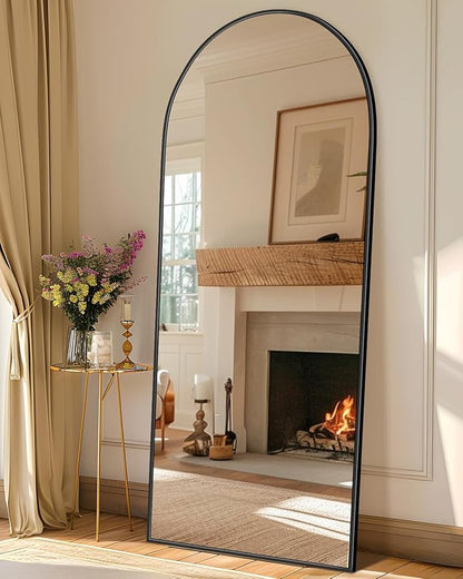 Full Length Mirror with Stand, 68"x26" Arched Full Body Mirror, Large Stand Up Mirrors, Aluminum Frame Floor Standing Mirrors, Freestanding Hanging Leaning Mounted for Bedroom Living Room Black