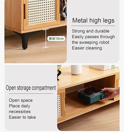 TV Stand, Modern TV Cabinet Entertainment Center Media Shelf with Storage, TV Console Table with Plastic Rattan Door for Living Room,Bedroom Retractable 126-210CM,A