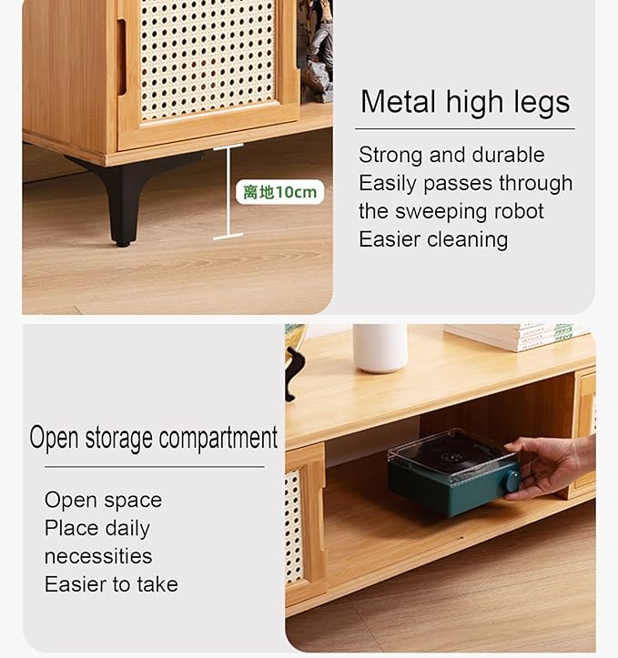 TV Stand, Modern TV Cabinet Entertainment Center Media Shelf with Storage, TV Console Table with Plastic Rattan Door for Living Room,Bedroom Retractable 126-210CM,B