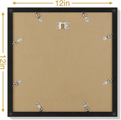 Vittanly 12x12 Picture Frames Set of 9, Display 8x8 Pictures with Mat or 12x12 without Mat, Photo Frames for Wall Mount, Engineered Wood, Black&Brown&Dark Grey