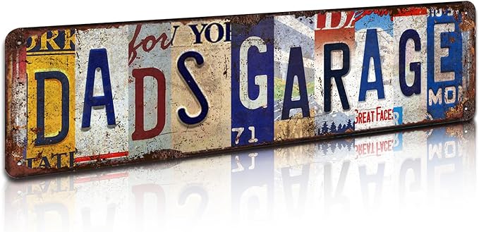 Dad’s Garage Vintage Metal Tin Sign - Rustic Industrial Wall Art for Garage, Workshop, Man Cave, Tool Room Décor - 4x16 Inch